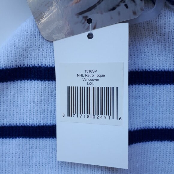 NHL: Vancouver Canucks Orca Logo Pom Beanie - White and Navy stripes - Picture 6 of 8